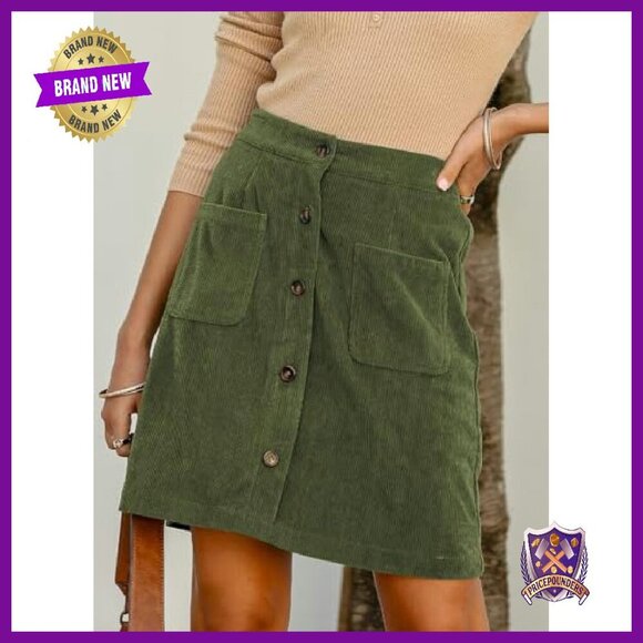 High Waisted Corduroy A-Line Mini Skirt with Pockets - Picture 2 of 7